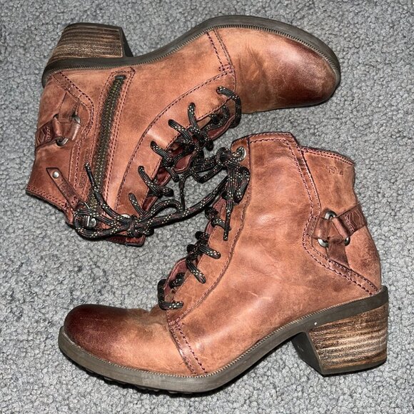 TEVA FOXY LACE UP ZIP ANKLE BOOTS - BROWN WATERPROOF LEATHER - WOMEN'S 6.5 - Picture 5 of 11